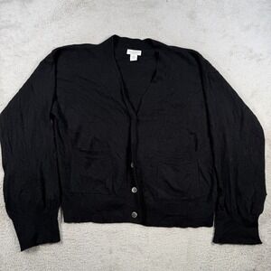 Oats Cashmere Cardigan Sweater Womens Medium Black 100% Button Debra Hayburn